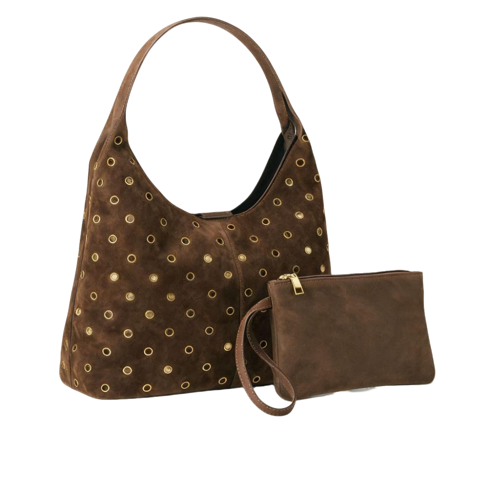Accordion Wallet Zip - Suede Metal Studded Tote Bag with