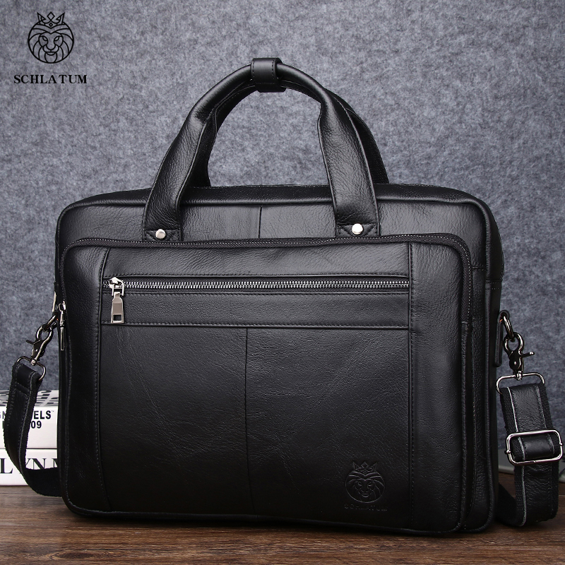 Luxury Bags For Laptop - SCHLATUM Genuine Leather Bussiness Briefcases Black