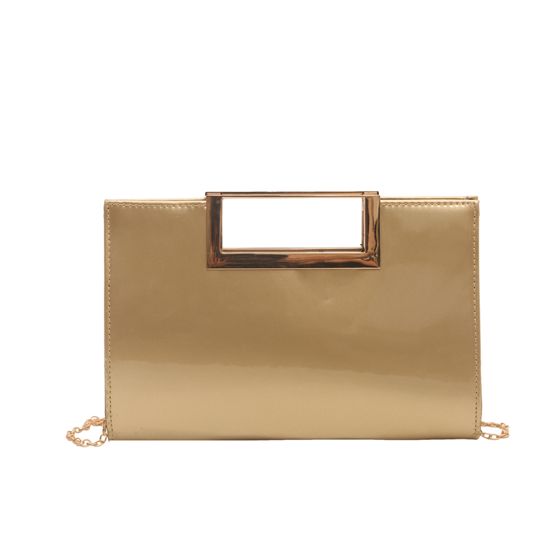 Top Handle Patent Bag - Gold Patent Leather Clutch Purse for