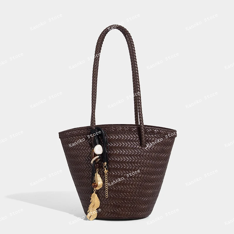 Luxury Bags For Women - weave drawstring bucket underarm bags for