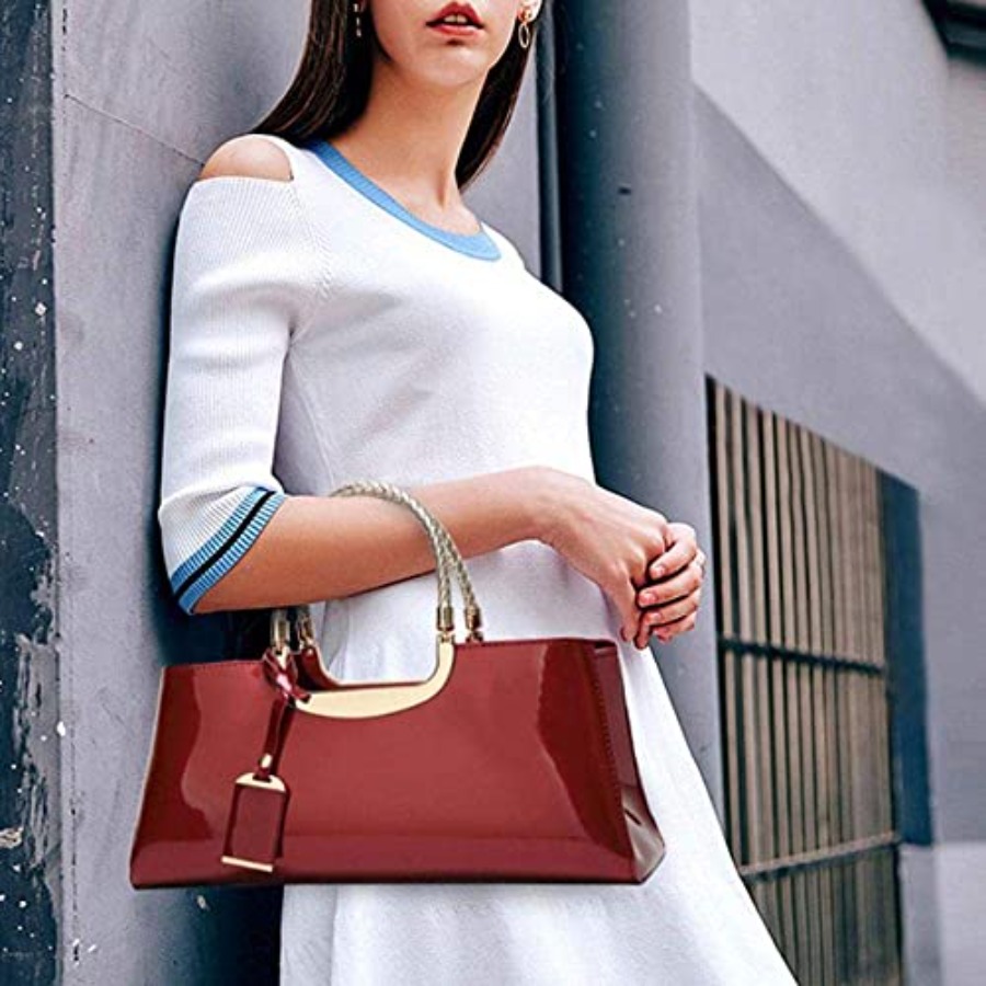 Patent Leather Structu Shoulde - Top Handle Patent Bag のレビューと価格