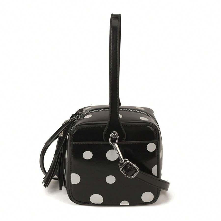 Womens Red Polka Dot Cube Box  - Top Handle Patent Bag のレビューと価格