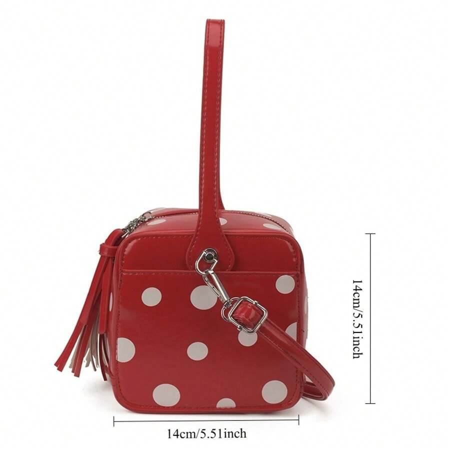 Womens Red Polka Dot Cube Box  - Top Handle Patent Bag のレビューと価格