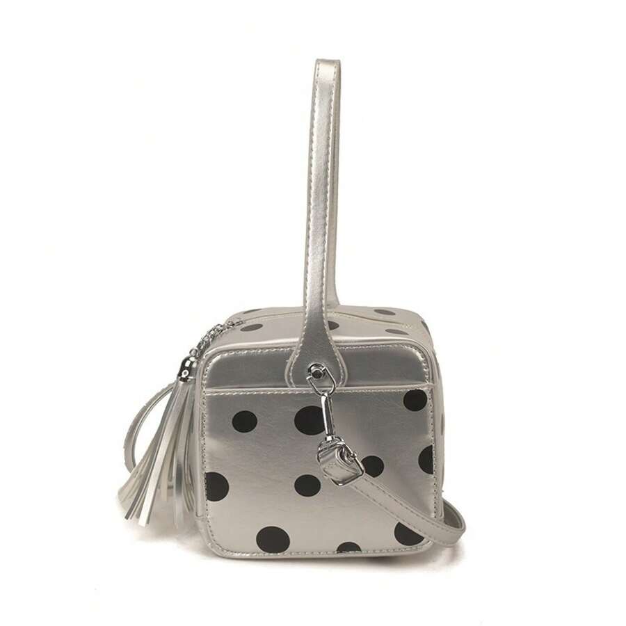 Womens Red Polka Dot Cube Box  - Top Handle Patent Bag のレビューと価格