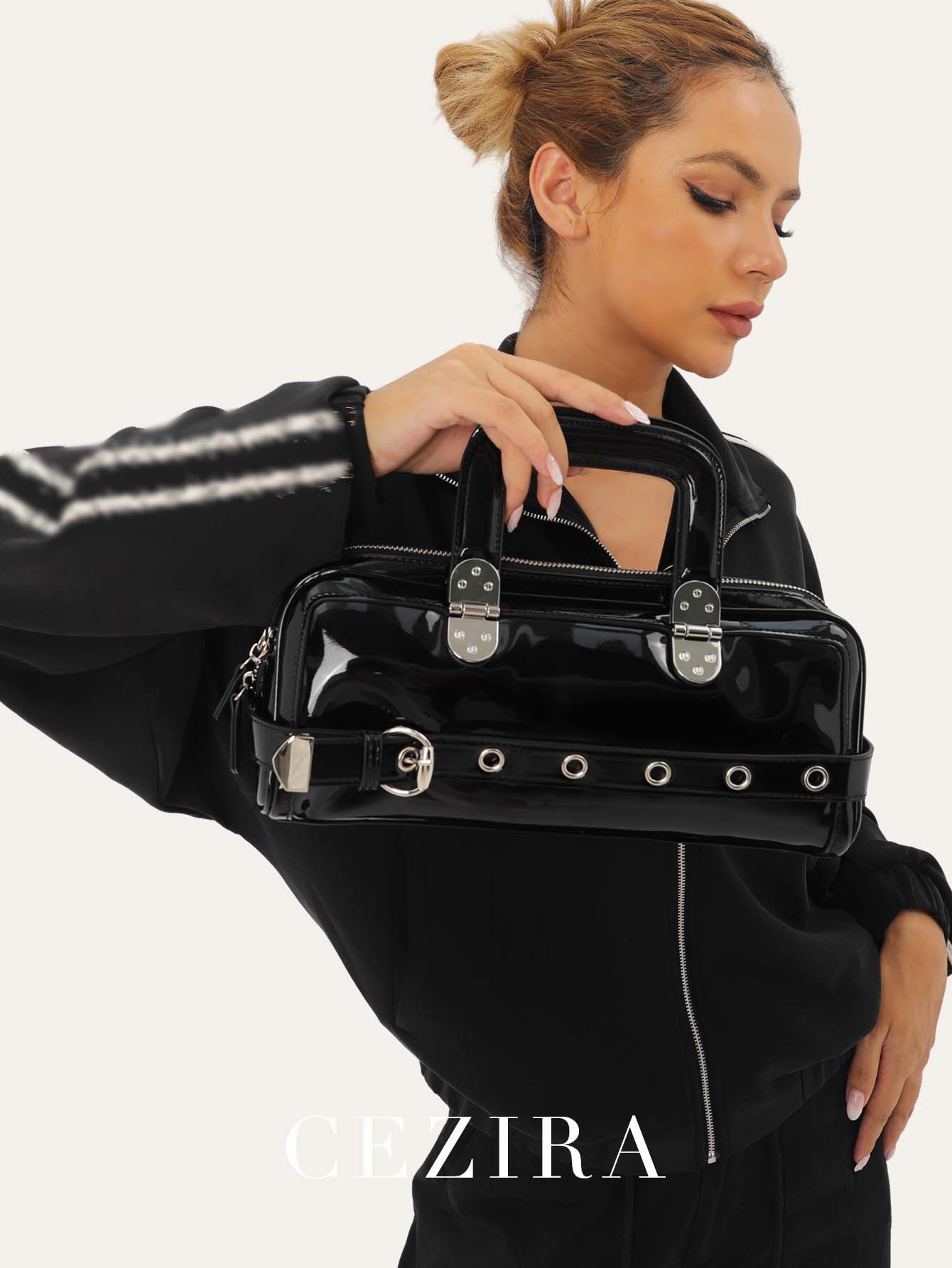 CEZIRA Fashion Punk Patent PU  - Top Handle Patent Bag のレビューと価格